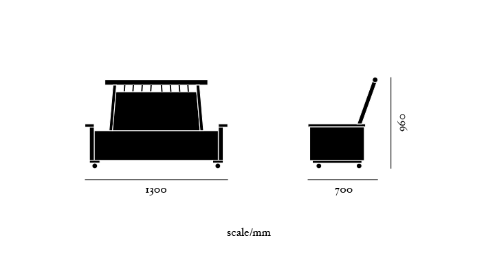 寸法図：幅130cm高さ96cm奥行70cm