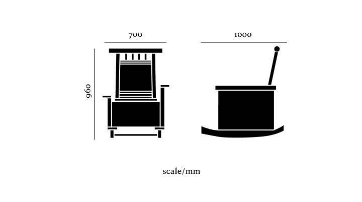 寸法図：幅70cm高さ96cm奥行100cm