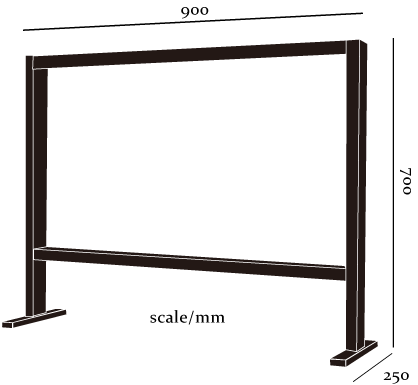 寸法図：幅90cm高さ70cm奥行25cm