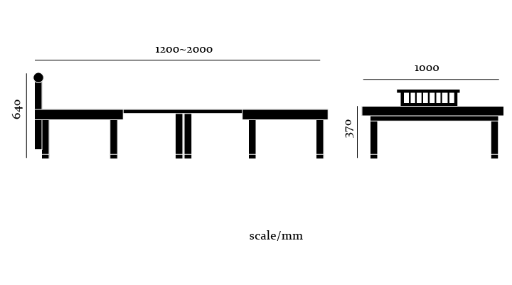 寸法図：幅100cm×高さ37cm(最大)×奥行200cm